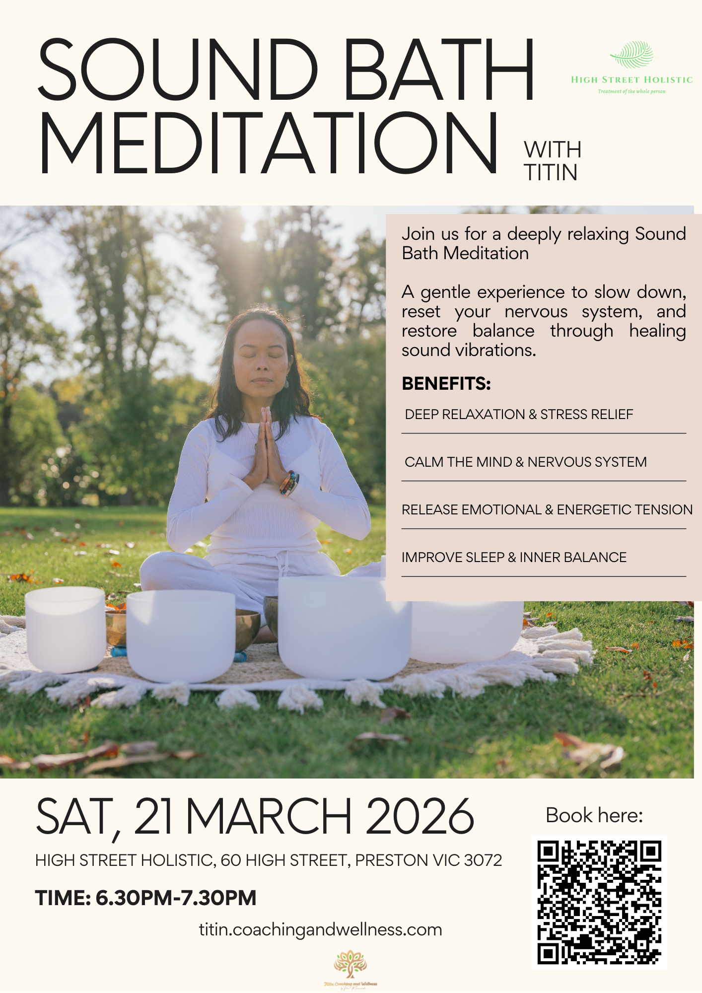 Sound bath Meditation at High st Holistic Preston Saturday 21 March 2026